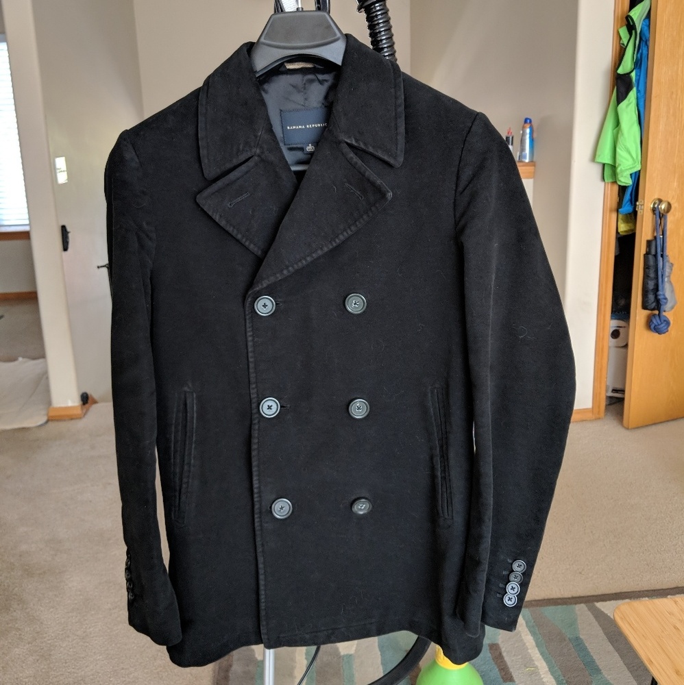 Banana Republic black cotton moleskin peacoat S